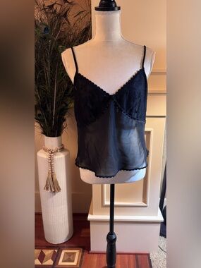 Vintage 90s”Valerie Stevens Black Sheer Lace-Trim Cami